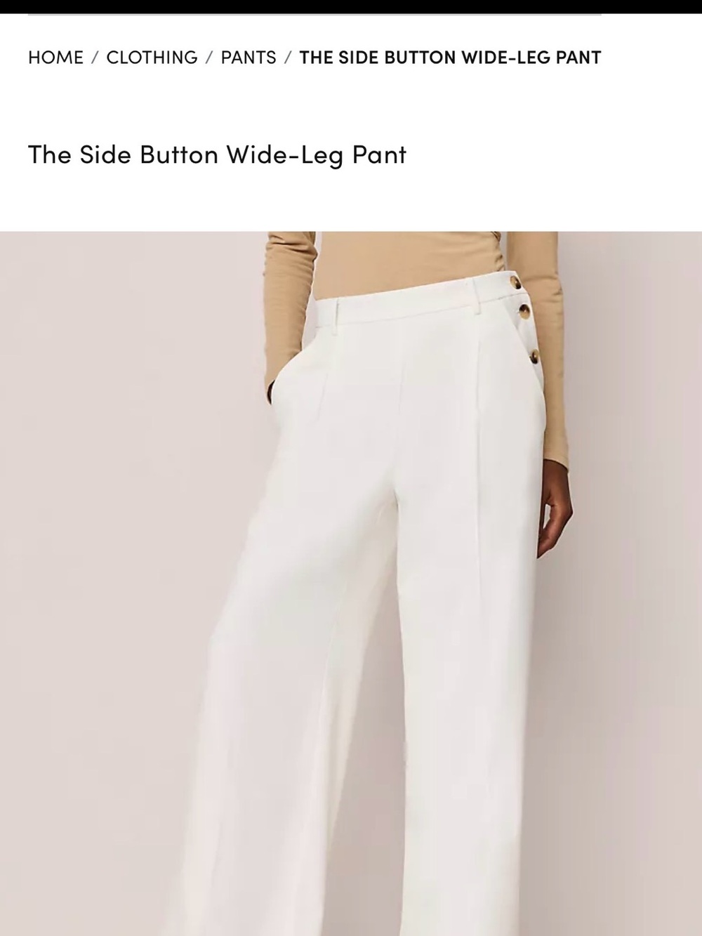 Side Button Winter White Wide-Leg